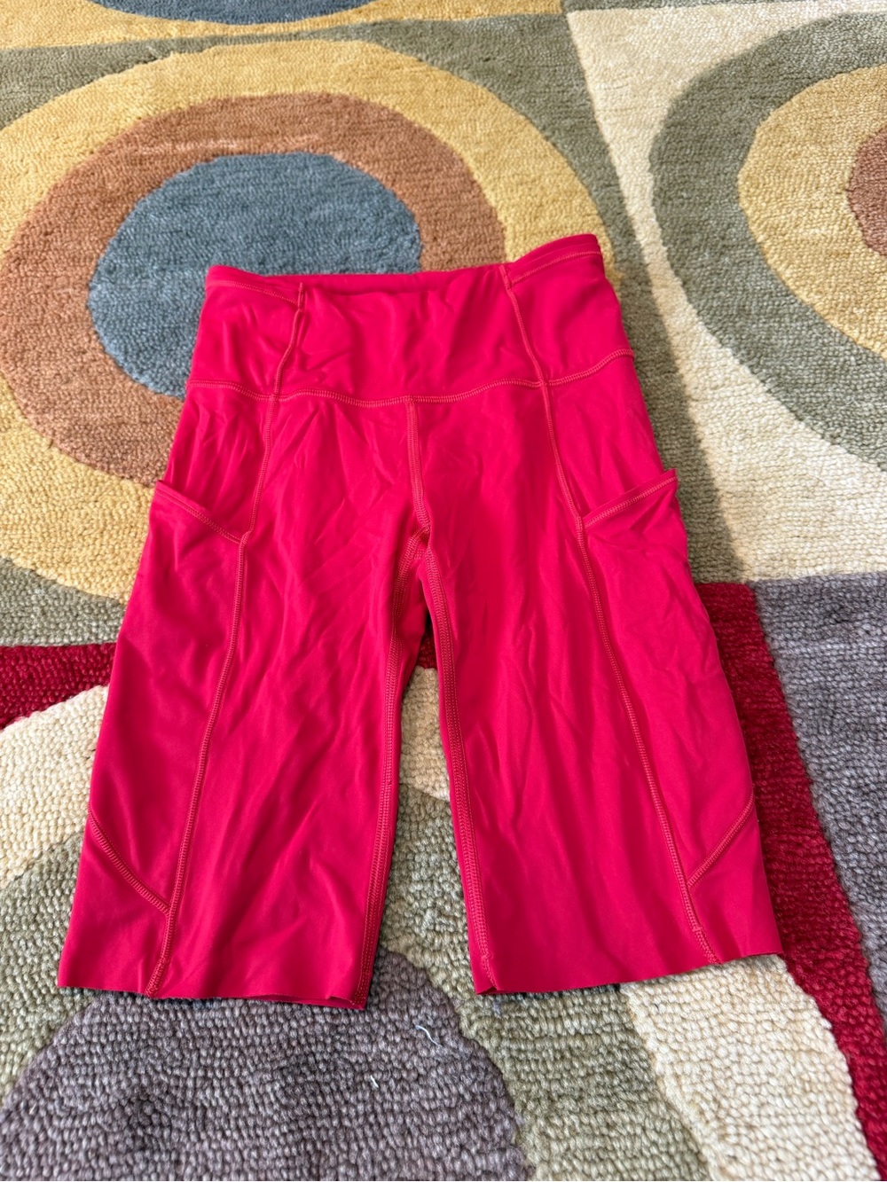 Lululemon Fast and Free Bike Short 10” Inseam Red Pockets Drawstring Size 2